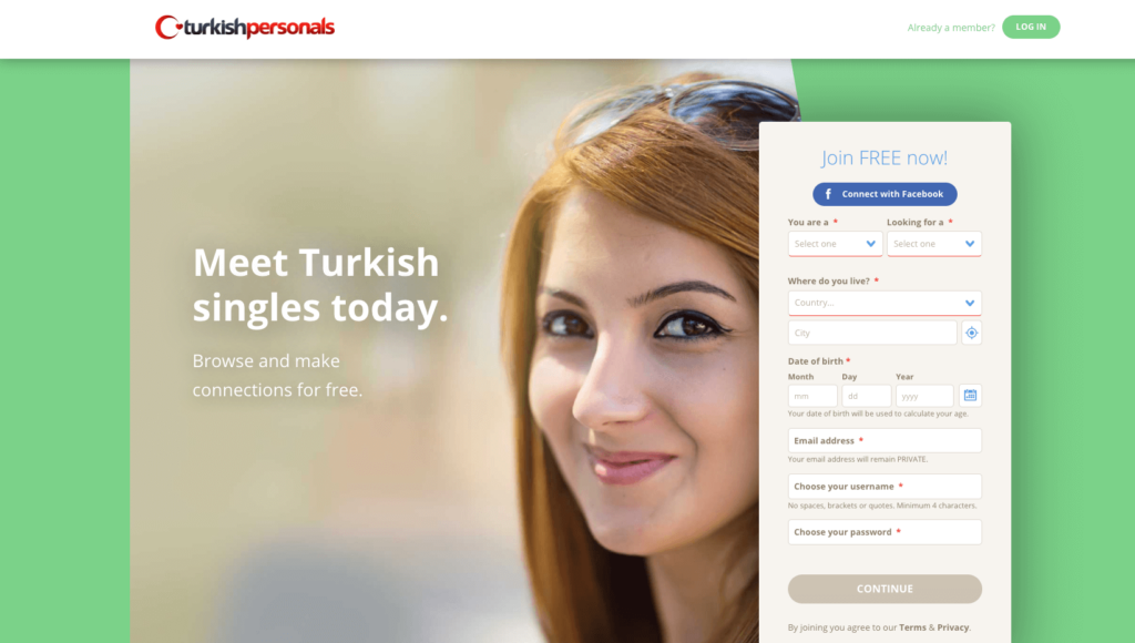 TurkishPersonals registration